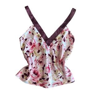 Vintage Y2k Jones New York Camisole Small Pink Floral Satin Silky Fairy Coquette
